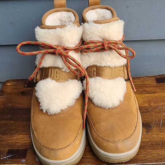 UGG Classic Weather Hiker Chestnut Suede Off White Shearling size 9 - Picture 2 of 13